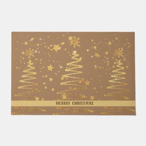 Luxury modern Christmas traditional gold and brown Doormat