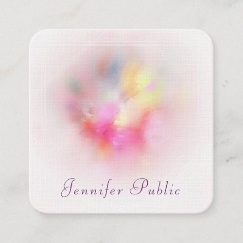 Luxury Modern Colorful Abstract Art Template Linen Square Business Card