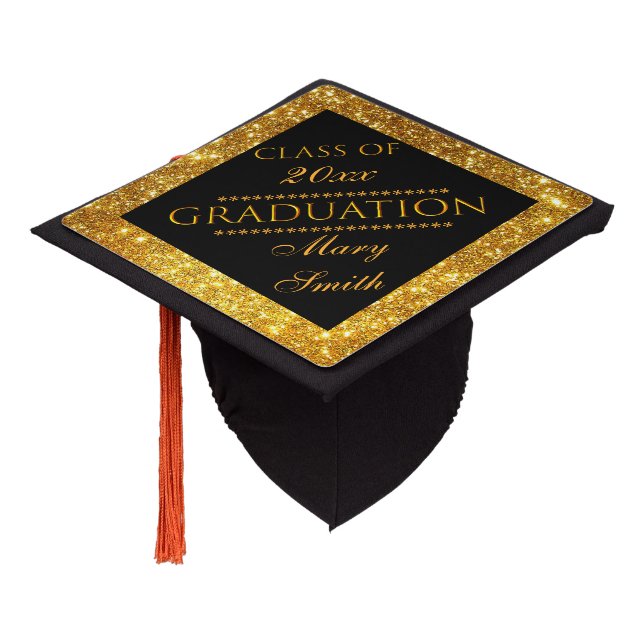 Luxury Modern Customize Gold Glitter Graduation Cap Topper (Angled)
