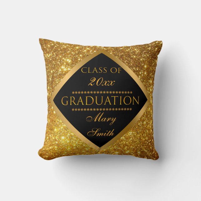 Luxury Modern Customize Gold Glitter Graduation Throw Pillow (Front)