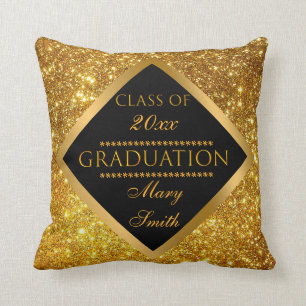 Luxury Modern Customize Gold Glitter Graduation Throw Pillow