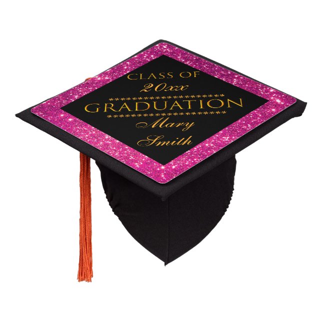 Luxury Modern Customize Pink Glitter Graduation Cap Topper (Angled)