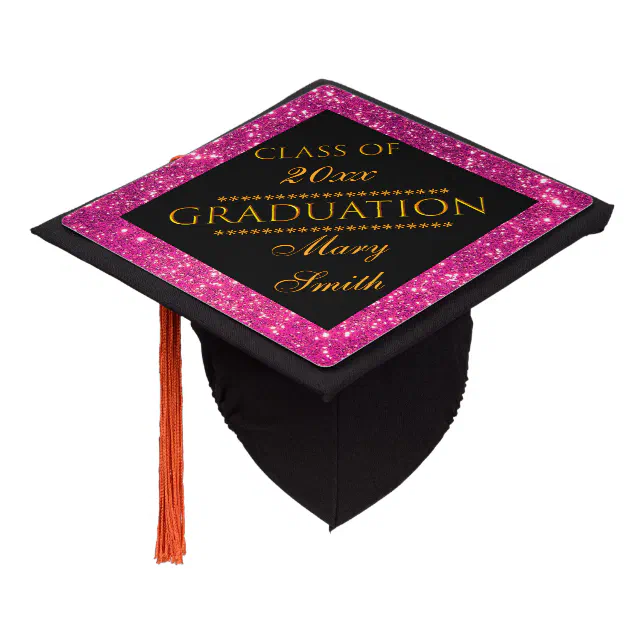 Luxury Modern Customize Pink Glitter Graduation Cap Topper | Zazzle