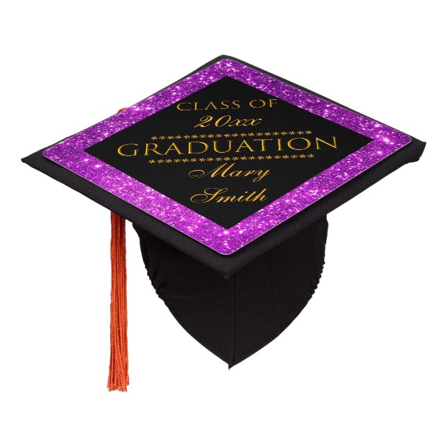 Luxury Modern Customize Purple Glitter Graduation Cap Topper (Angled)