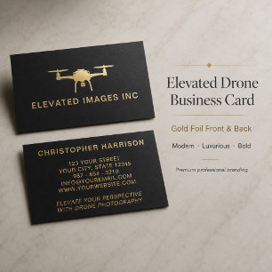 Luxury Modern Drone Operator Photography Gold Foil Business Cards