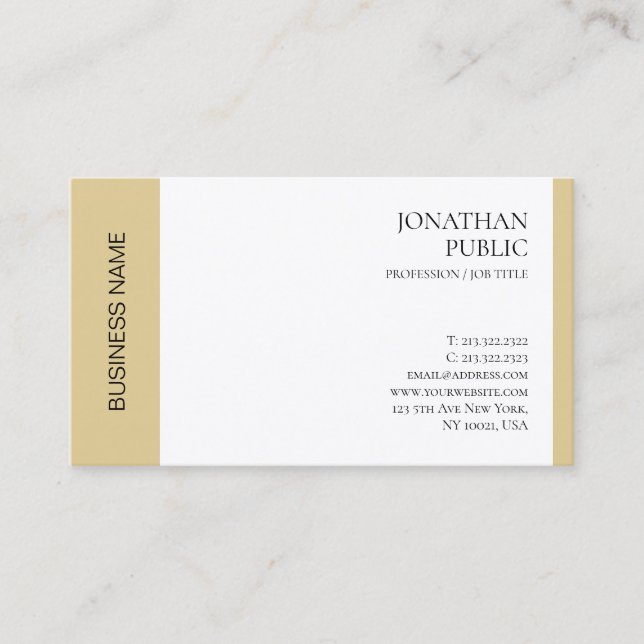 Luxury Modern Elegant Faux Gold White Professional Business Card (Front)