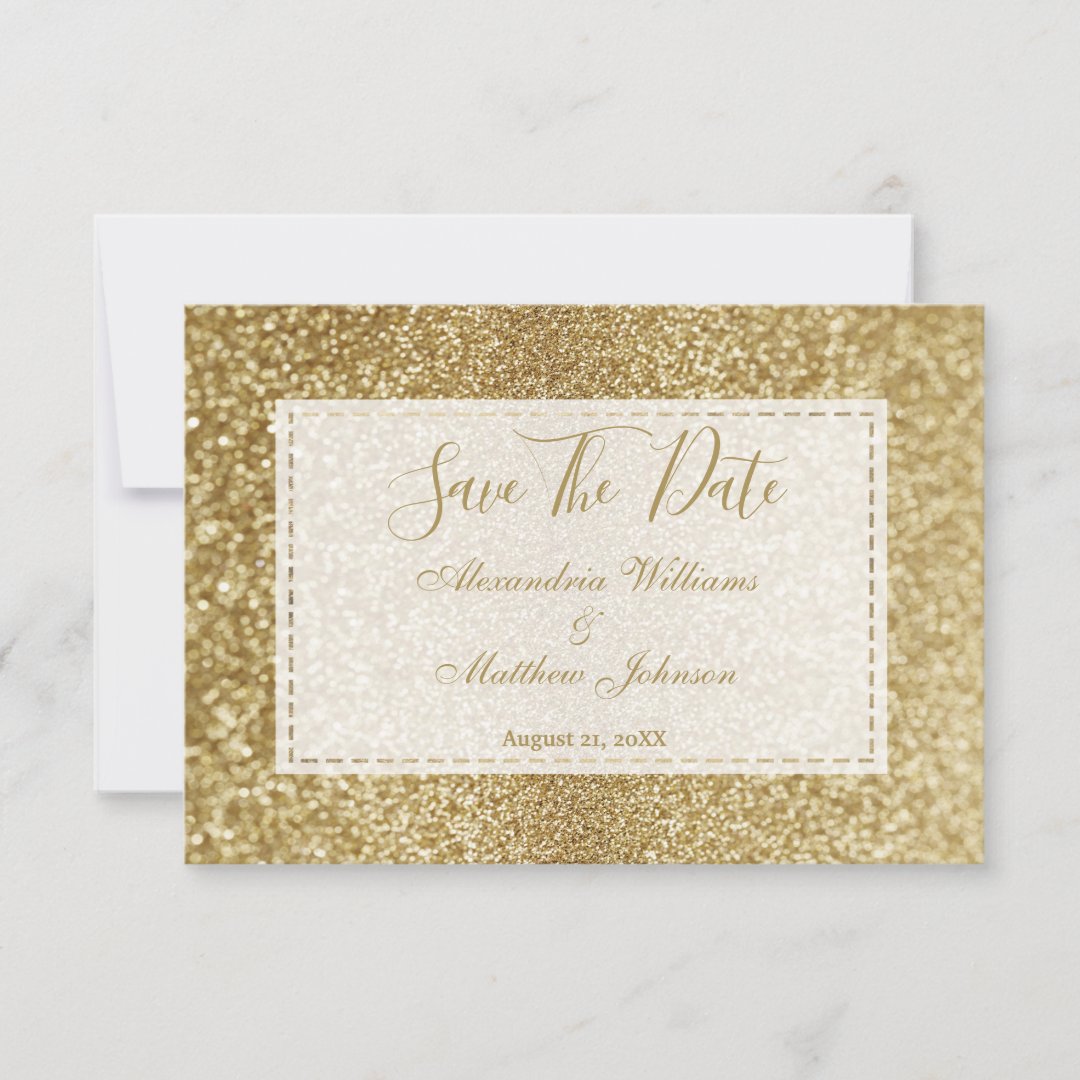 Luxury modern elegant gold glitter Save The Date | Zazzle