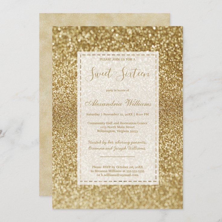 Luxury modern elegant gold glitter Sweet 16 Invitation | Zazzle