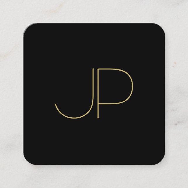 Luxury Modern Elegant Gold Monogrammed Template Square Business Card (Front)