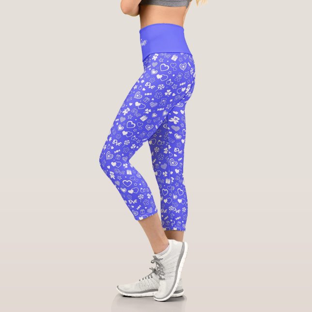 Luxury Modern Elegant Love Blue Heart Capri Leggings (Left)