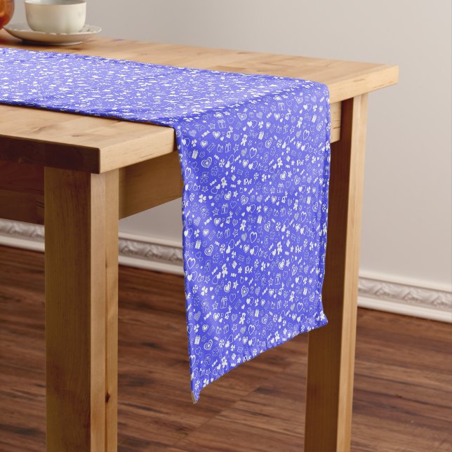 Luxury Modern Elegant Love Blue Heart Long Table Runner (In Situ)