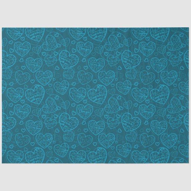 Luxury Modern Elegant Love Blue Heart Tissue Paper (Front)
