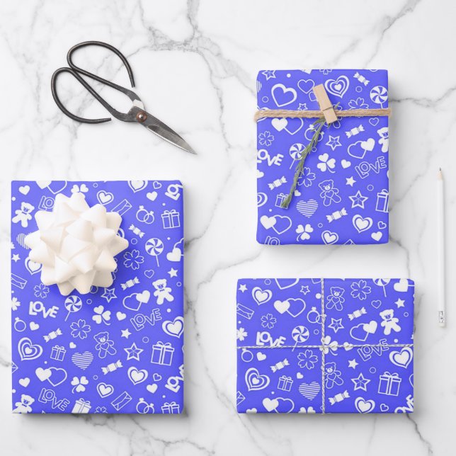 Luxury Modern Elegant Love Blue Heart Wrapping Paper Sheets (Front)