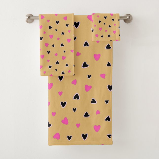 Luxury Modern Elegant Love Gold Heart Bath Towel Set (Insitu)