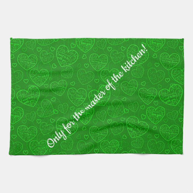 Luxury Modern Elegant Love Green Heart Kitchen Towel (Horizontal)