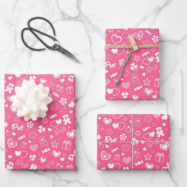 Luxury Modern Elegant Love Pink Heart Wrapping Paper Sheets (Front)
