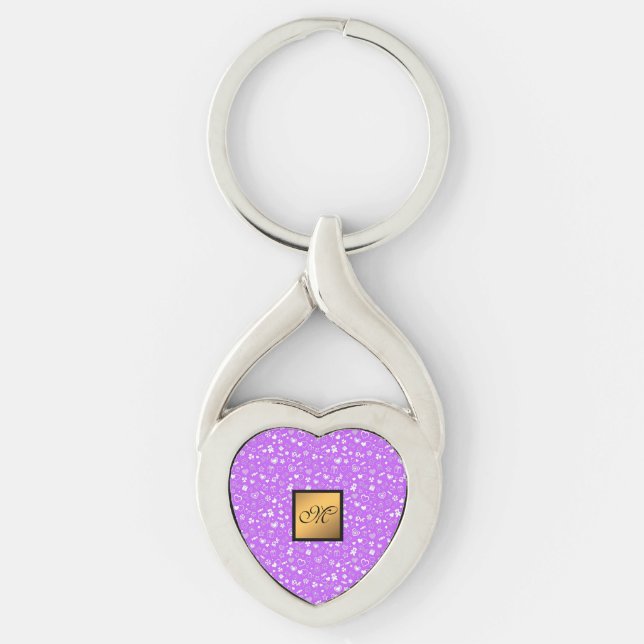 Luxury Modern Elegant Love Purple Heart Keychain (Front)
