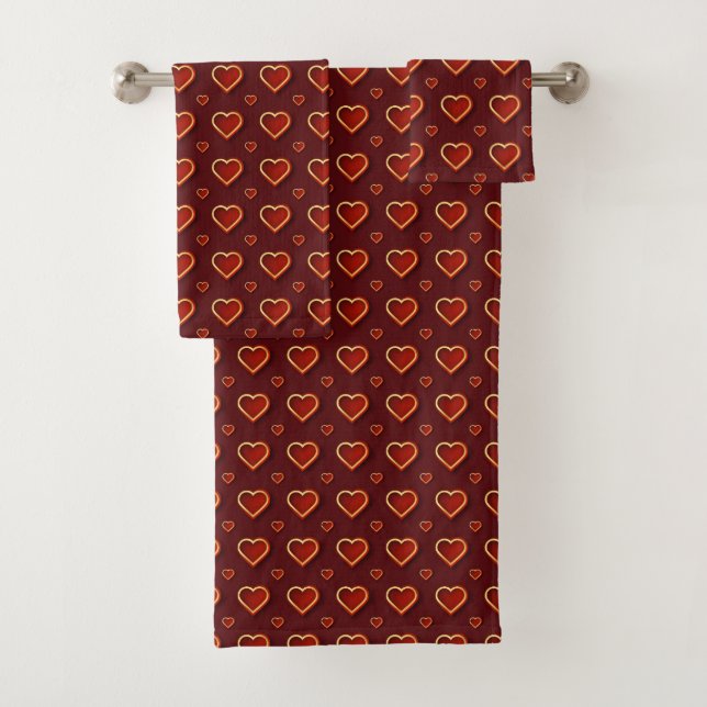 Luxury Modern Elegant Love Red Gold Heart Bath Towel Set (Insitu)
