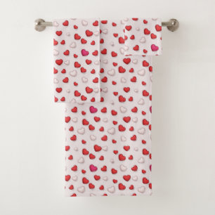 Luxury Modern Elegant Love Red Heart Bath Towel Set
