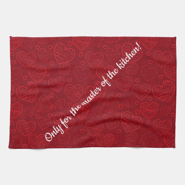 Luxury Modern Elegant Love Red Heart Kitchen Towel (Horizontal)