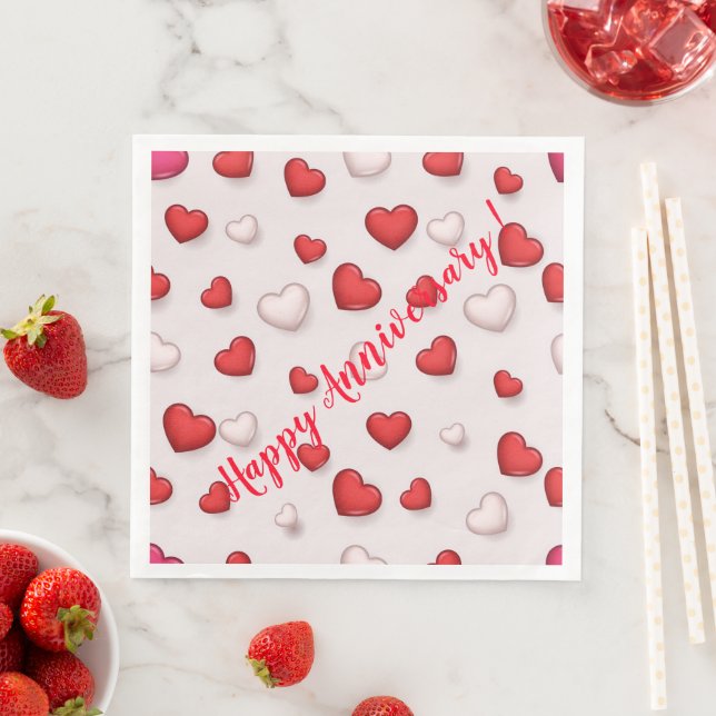 Luxury Modern Elegant Love Red Heart Paper Dinner Napkins (Insitu)