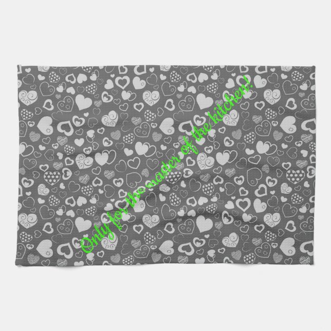 Luxury Modern Elegant Love Silver Heart Kitchen Towel (Horizontal)
