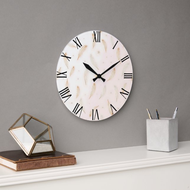 Luxury Modern Feathers Boho Collection Large Clock (Office)