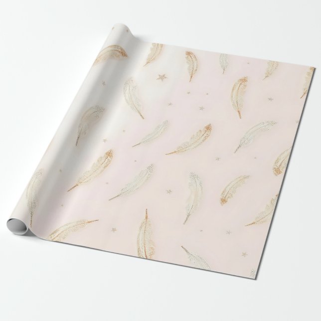 Luxury Modern Feathers Boho Collection Wrapping Paper (Unrolled)