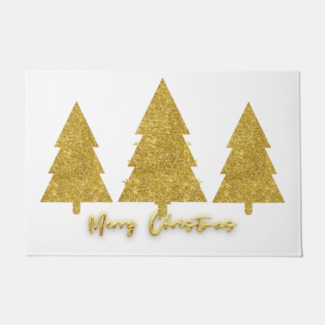 Luxury modern festive trees gold and white doormat (Front)
