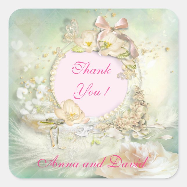 Luxury Modern Floral Add Your Text Square Sticker (Front)