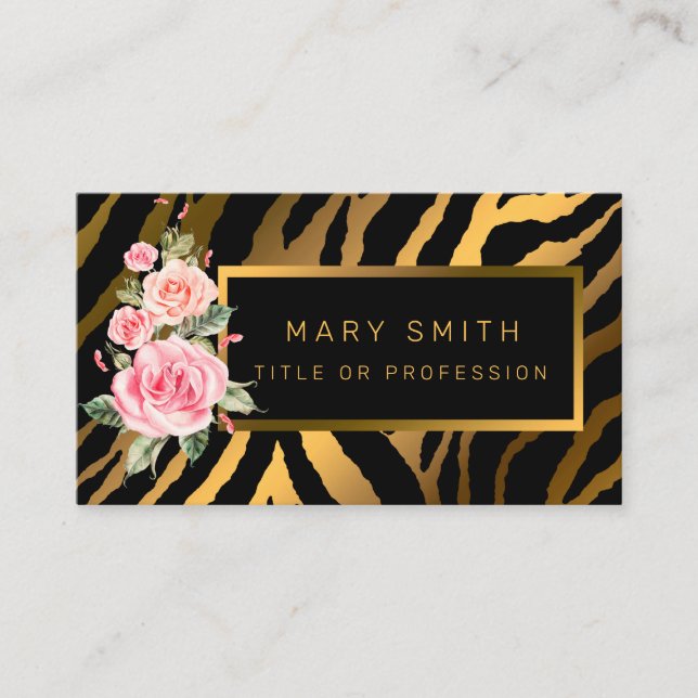 Luxury Modern Floral Tiger Add Your Text Business Card (Front)