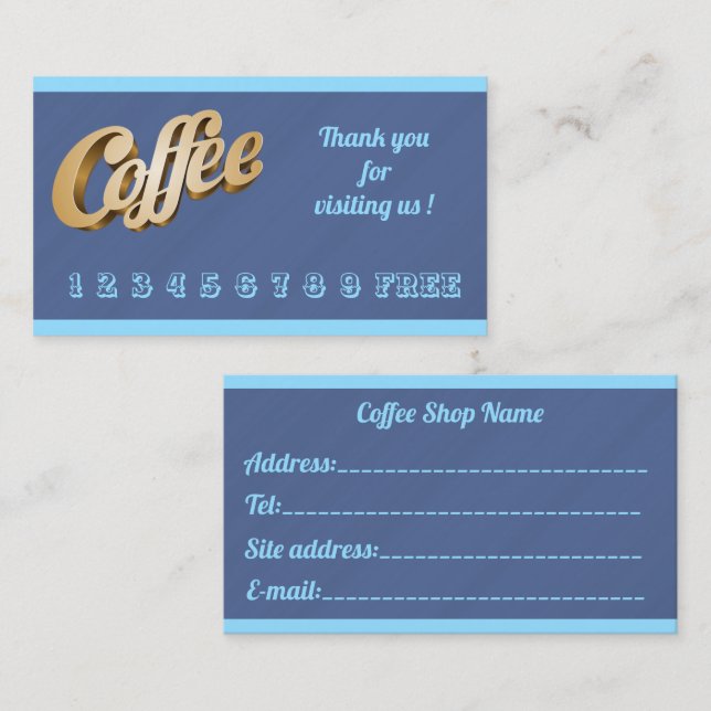 Luxury Modern Free Blue Marble Coffee Business Card (Front/Back)