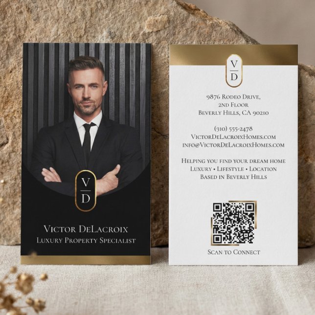 Luxury Modern Gold Arch Monogram Real Estate Photo Business Card (Luxury Modern Gold Arch Monogram Real Estate Photo Business Card)