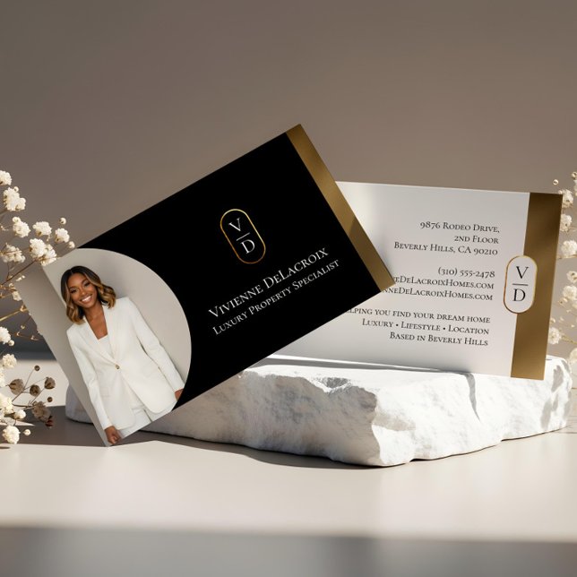 Luxury Modern Gold Arch Monogram Real Estate Photo Business Card (Luxury Modern Gold Arch Monogram Real Estate Photo Business Card)