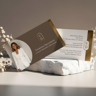 Luxury Modern Gold Arch Monogram Real Estate Photo Business Card