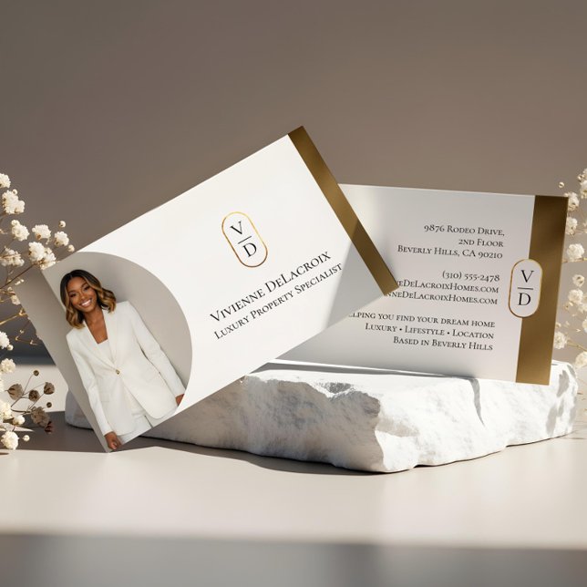 Luxury Modern Gold Arch Monogram Real Estate Photo Business Card (Luxury Modern Gold Arch Monogram Real Estate Photo Business Card)