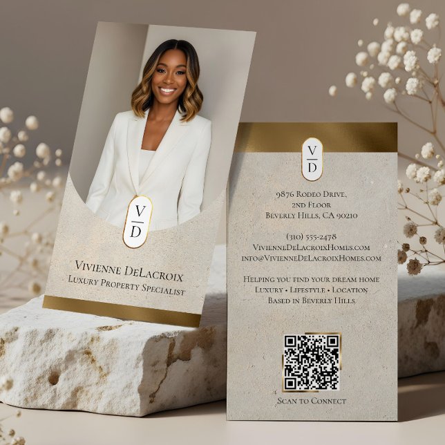 Luxury Modern Gold Arch Monogram Real Estate Photo Business Card (Luxury Modern Gold Arch Monogram Real Estate Photo Business Card)