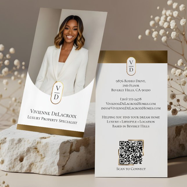 Luxury Modern Gold Arch Monogram Real Estate Photo Business Card (Luxury Modern Gold Arch Monogram Real Estate Photo Business Card)