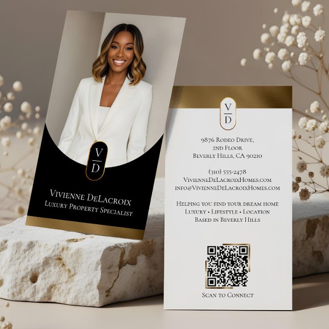 Luxury Modern Gold Arch Monogram Real Estate Photo Business Card (Luxury Modern Gold Arch Monogram Real Estate Photo Business Card)