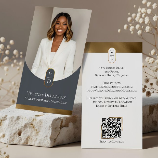 Luxury Modern Gold Arch Monogram Real Estate Photo Business Card (Luxury Modern Gold Arch Monogram Real Estate Photo Business Card)
