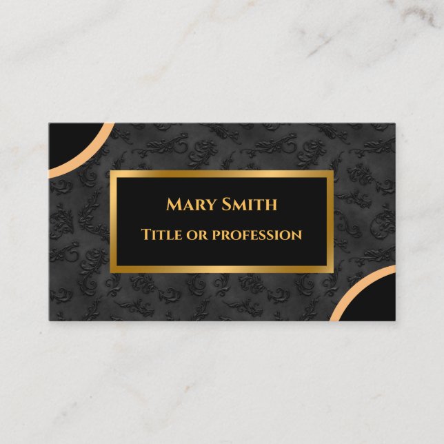 Luxury Modern Gold Black Damask Business Card (Front)