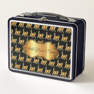 Luxury Modern Gold Cat Add Your Text Metal Lunch Box