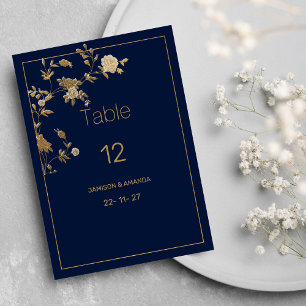 Luxury modern gold floral navy blue Table Numbers