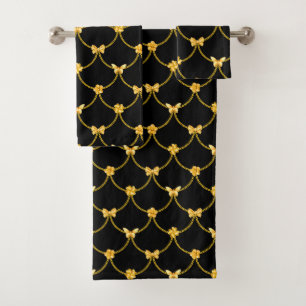 Luxury Modern Gold Natural Floral Butterfly Bath Towel Set