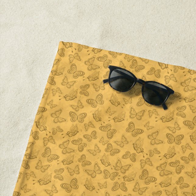 Luxury Modern Gold Natural Floral Butterfly Beach Towel (In Situ)