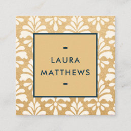 Luxury Modern Gold Navy Damask Professional Square Business Card