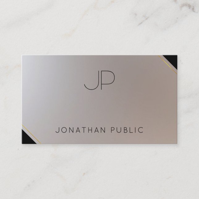 Luxury Modern Gold Silver Elegant Monogram Business Card (Front)