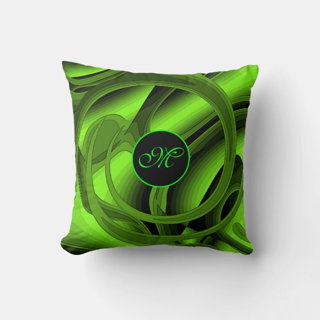Luxury Modern Green Abstract Floral Rose Throw Pillow (Front)