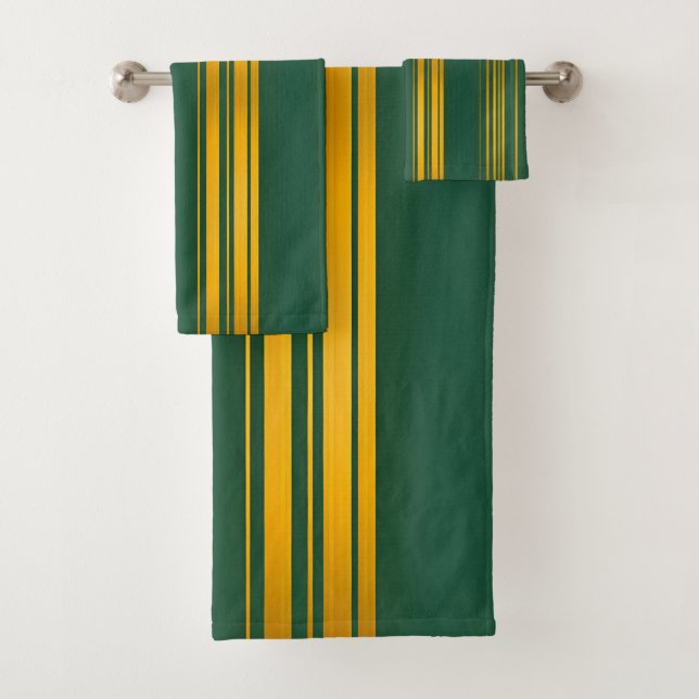 Luxury Modern Green Gold Linen Texture Collection Bath Towel Set (Insitu)