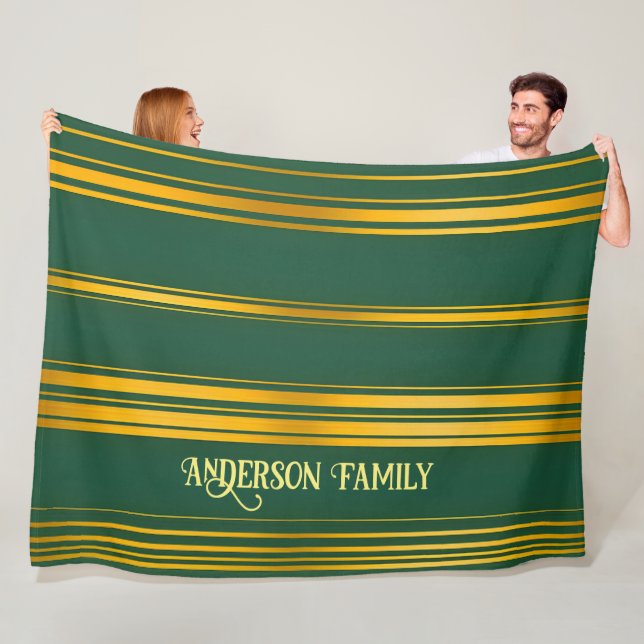 Luxury Modern Green Gold Linen Texture Collection Fleece Blanket (In Situ)
